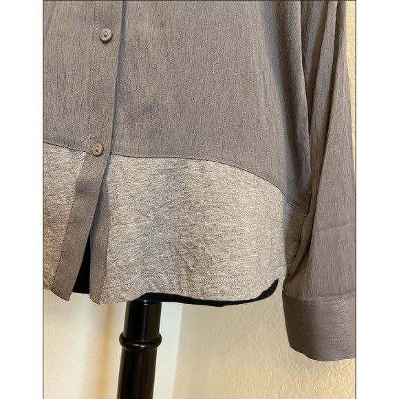 LOFT Mixed Media Long Sleeve Gray Shirt - Sz L - Picture 4 of 7